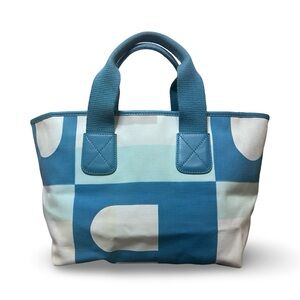 Bally blue and teal colorblock canvas tote bag